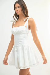 MABLE Shoulder Tie Corset Panel Mini Dress OutfitFlow